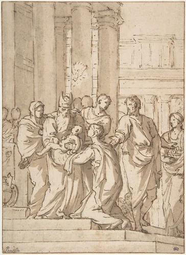 Presentation of the Infant Jesus in the Temple by Charles Mellin, drawing, 1638-1648
