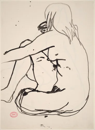 Untitled [side view of seated female nude] [recto] by Richard Diebenkorn, drawing, 1955-1967