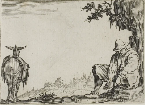 The Peasant Removing his Shoes, from The Caprices by Jacques Callot, print, 1617-1627