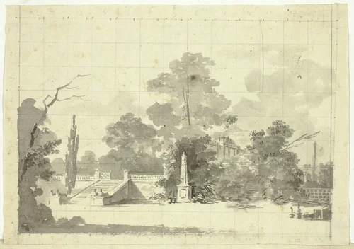 View of the Park at Versailles: Stairway with Two Pairs of Sphinxes by Pierre Antoine Mongin, drawing, 1781-1827