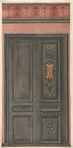 Design for a door by Jules-Edmond-Charles Lachaise, drawing, 1850-1900