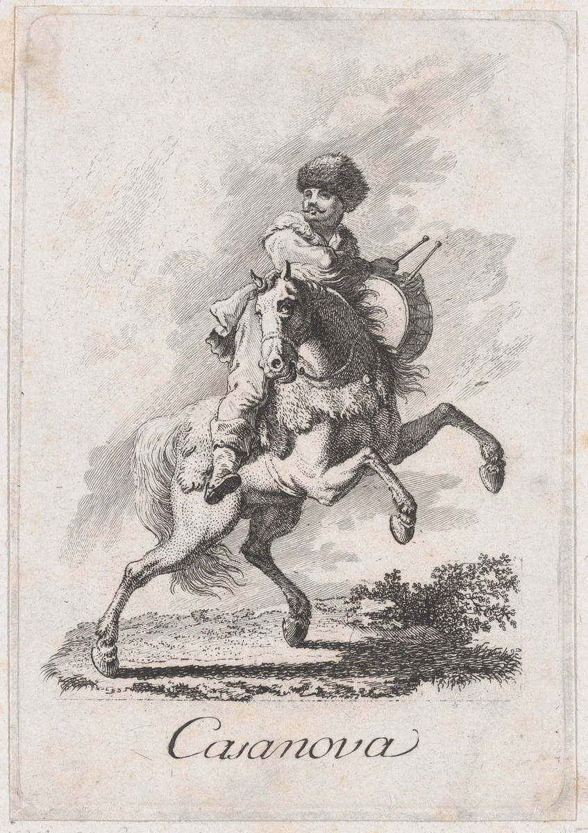 Three views of the head of a man with a mustache wearing a turban by Francesco Casanova, print, 1727-1800