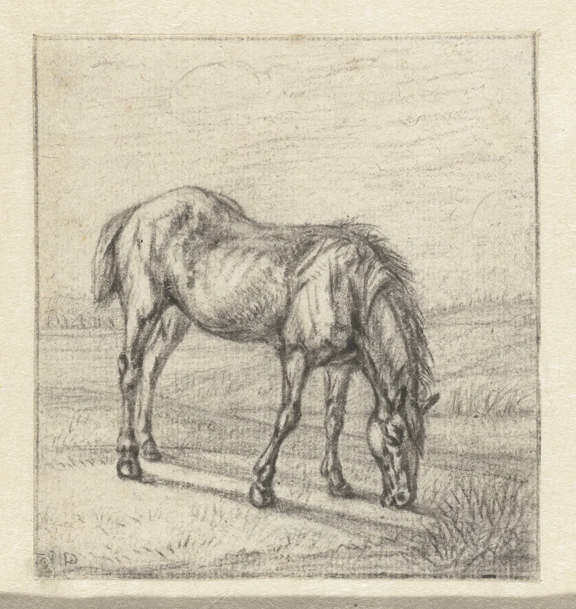 Grazend paard by Jan Dasveldt, drawing, 1780-1855