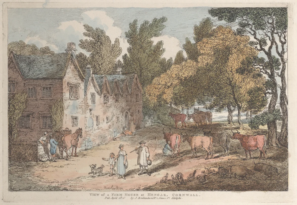 View of a Farm House at Hengar, Cornwall by Thomas Rowlandson, print, 1812