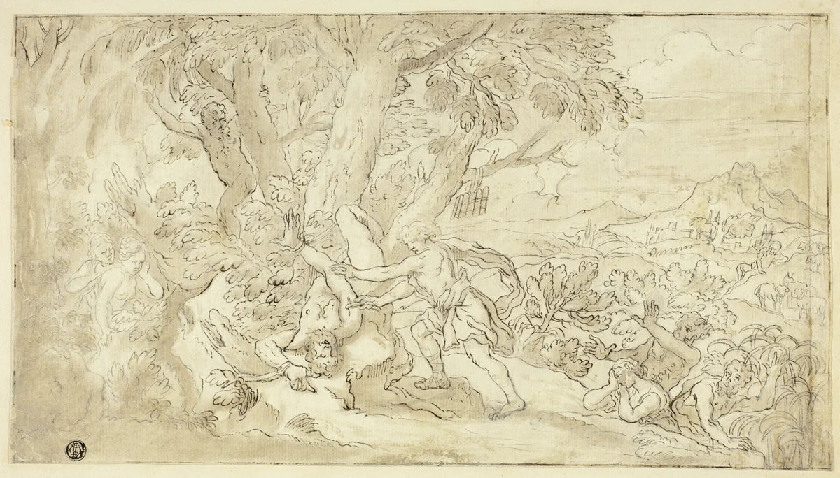Apollo Flaying Marsyas by Unknown Artist, drawing, 1600-1699