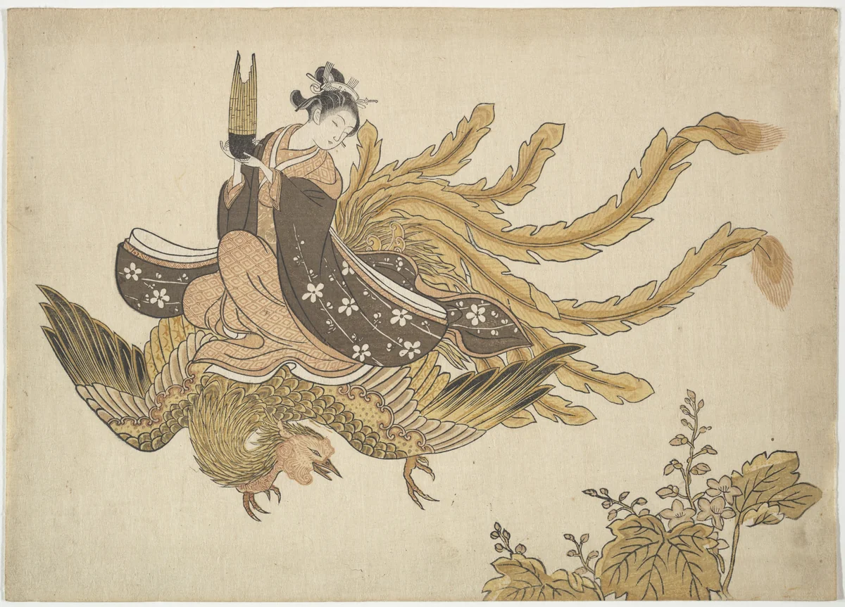 Young Woman Riding a Phoenix by Suzuki Harunobu (鈴木春信), print, 1766