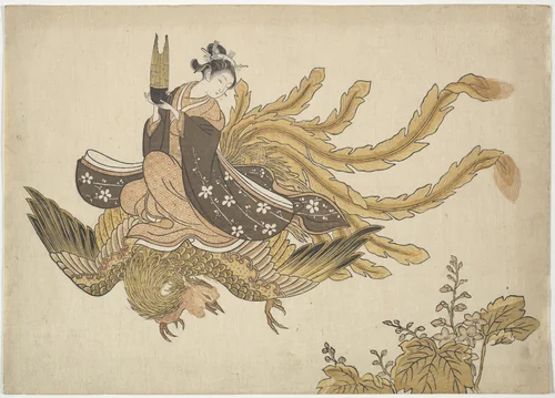 Young Woman Riding a Phoenix by Suzuki Harunobu (鈴木春信), print, 1766