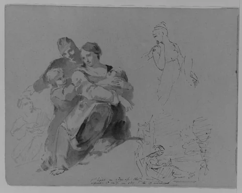 Holy Family et al. [?]; Turning Female Figure, Half Length; Woman Seated at Window (from Sketchbook) by Thomas Sully, artwork, 1810-1820