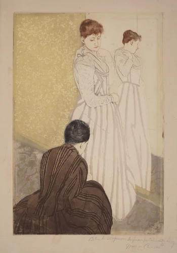 The Fitting by Mary Cassatt, print, 1890-1891