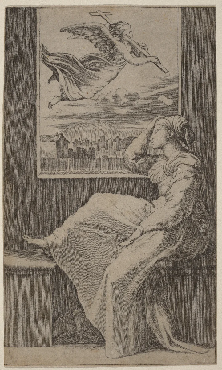 The Vision of Saint Helena by Marcantonio Raimondi, print, 1515-1520