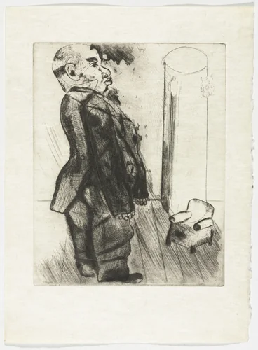 Sobakévitch Near the Armchair (Sobakévitch près du fauteuil), plate XXXVIIbis (supplementary suite) from Les Âmes mortes by Marc Chagall, illustrated book, 1923