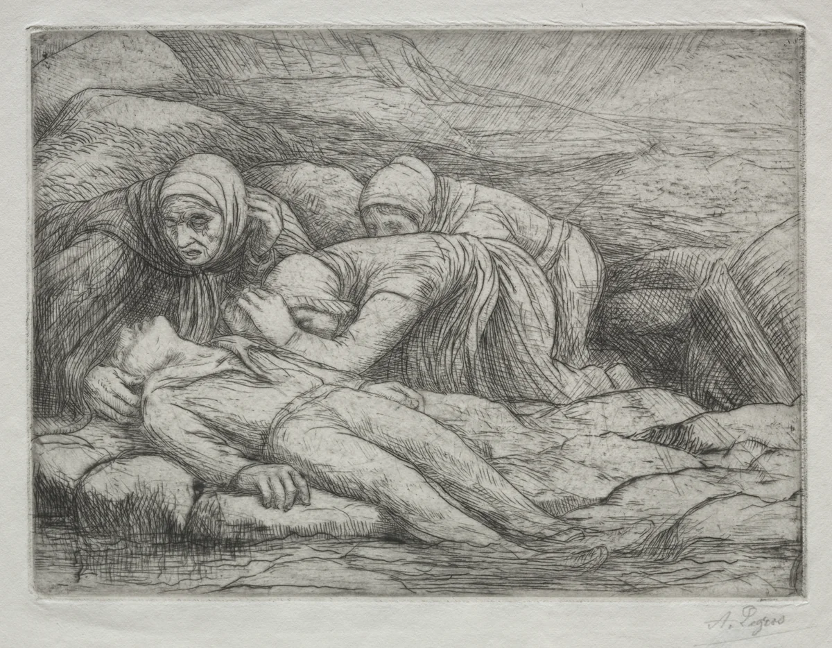 Triomphe de la Mort: La Mort chez une famille de Marins by Alphonse Legros, print, 1857-1911