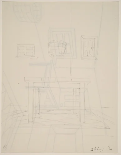 Basket, Table, Door, Window, Mirror, Rug #8 [verso] by Richard Artschwager, drawing, 1974