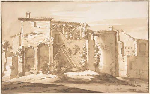 An Osteria in the Campagna by Jacob van der Ulft, drawing, 1652-1689