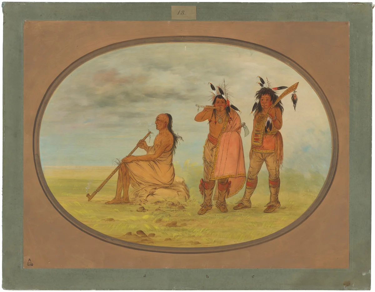 Old Menomonie Chief with Two Young Beaux by George Catlin, painting, 1861-1869