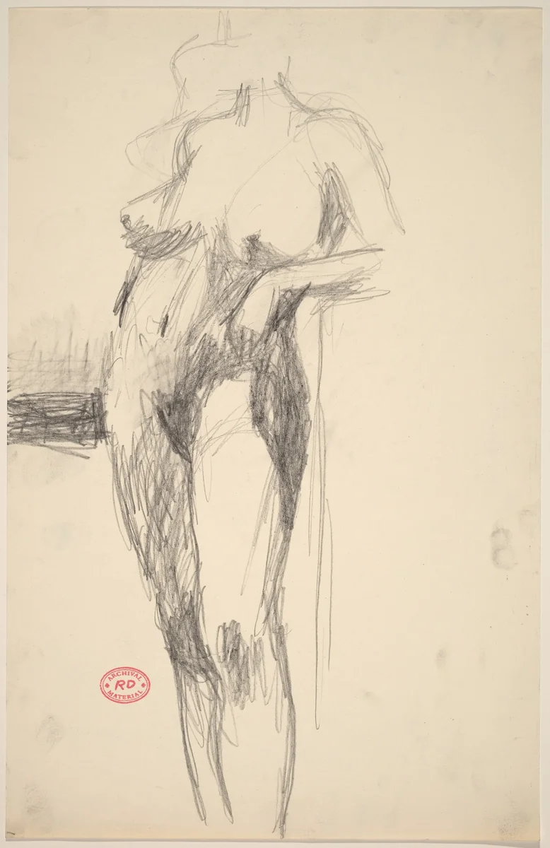 Untitled [standing female nude resting her arm on a support] by Richard Diebenkorn, drawing, 1955-1967