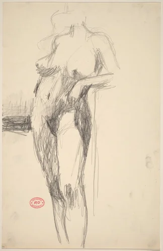 Untitled [standing female nude resting her arm on a support] by Richard Diebenkorn, drawing, 1955-1967