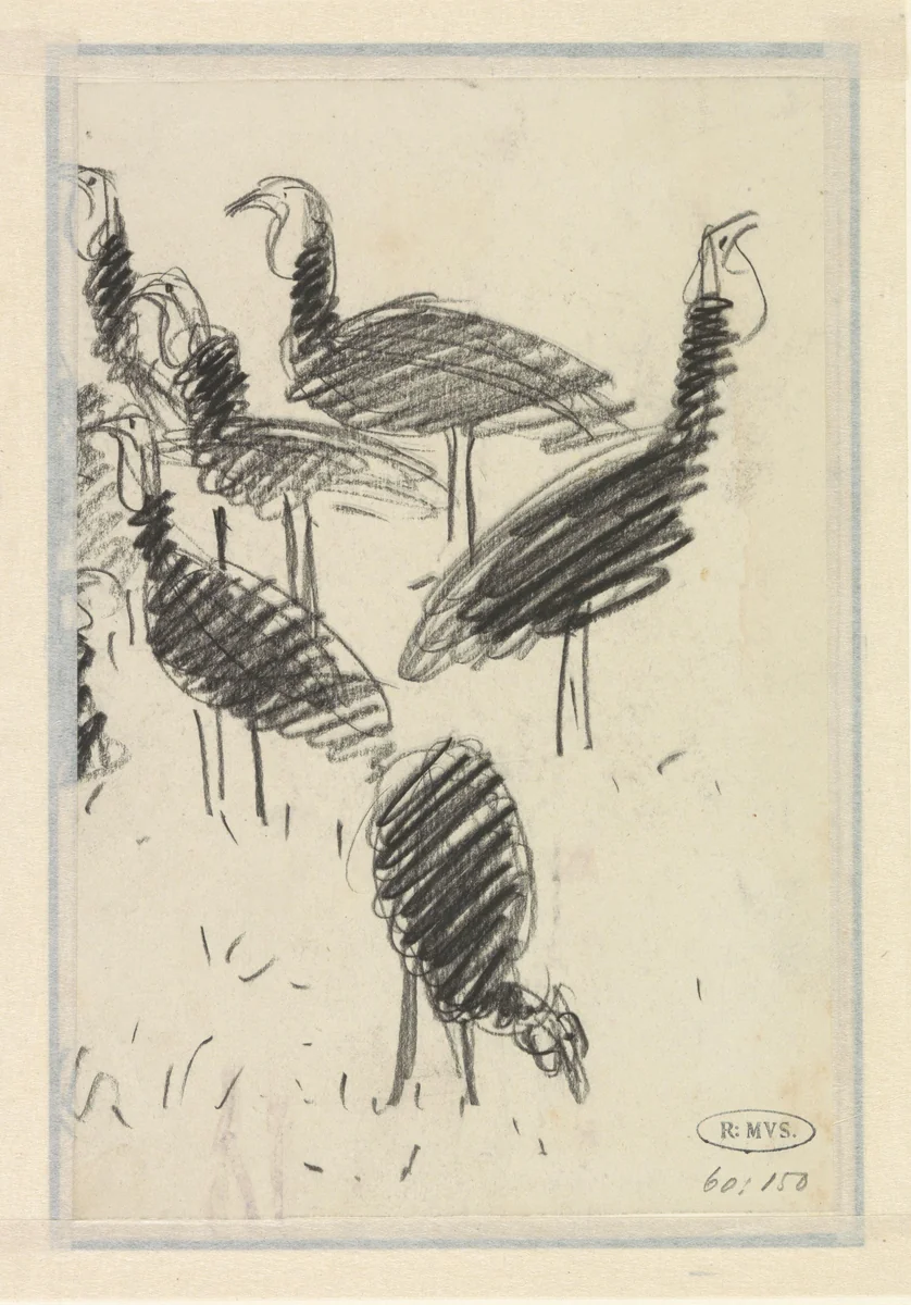 Zes vogels by Lucien Pissarro, drawing, 1873-1944