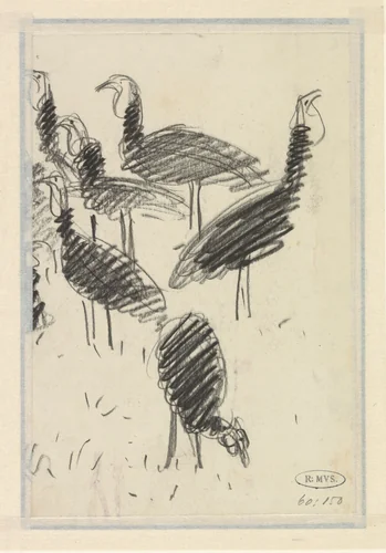 Zes vogels by Lucien Pissarro, drawing, 1873-1944