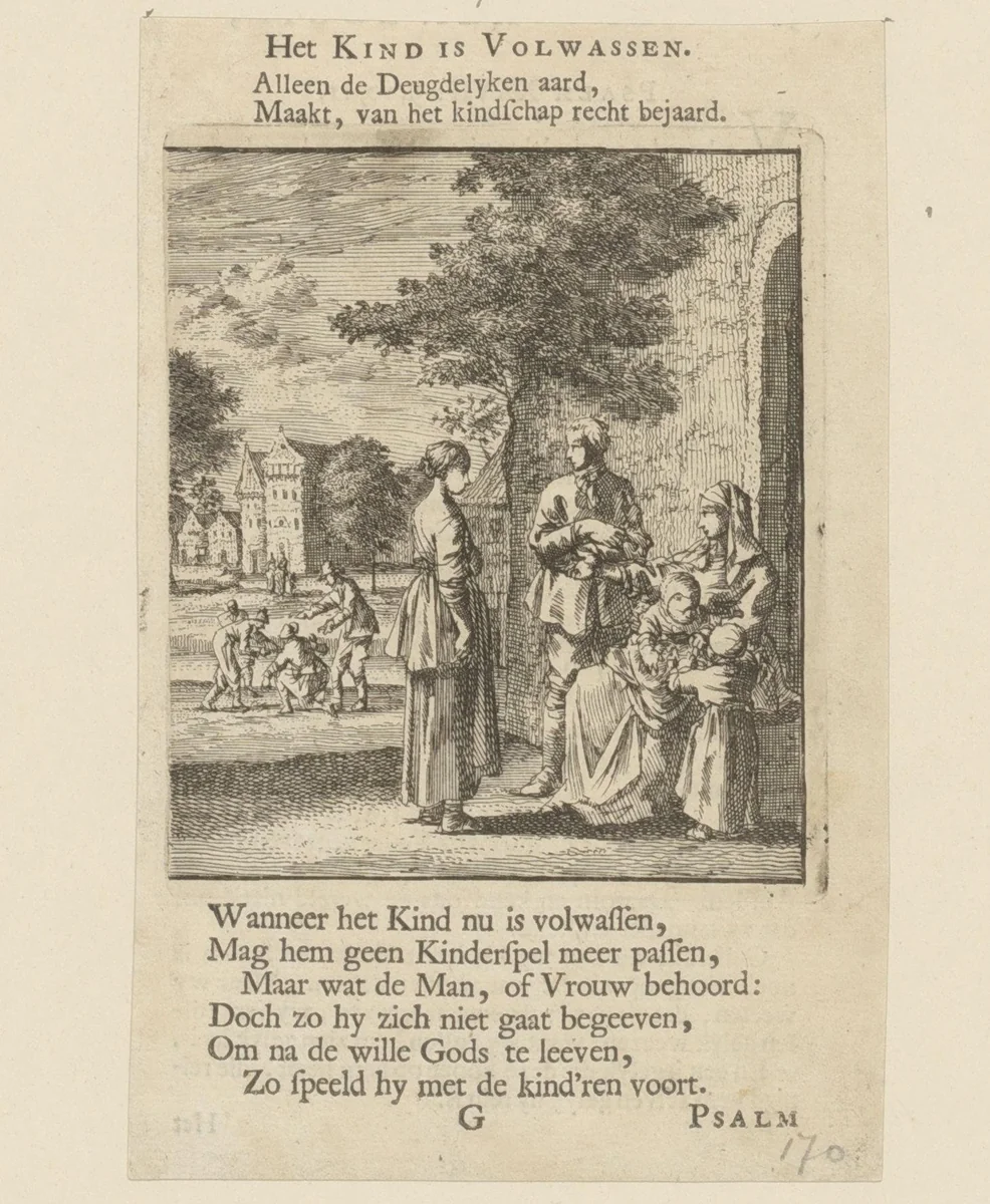 Volwassen geworden kind by Jan Luyken, print, 1712