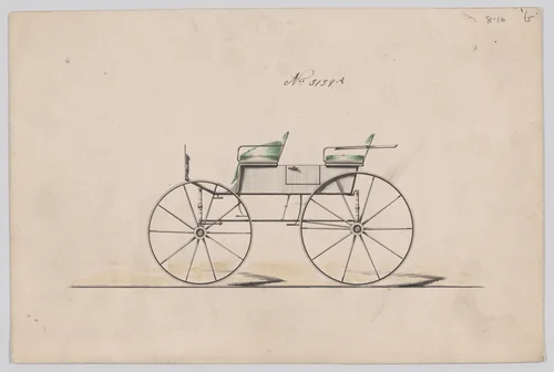 Design for 2 seat Phaeton, no top, no. 3139b by Brewster & Co., drawing, 1875