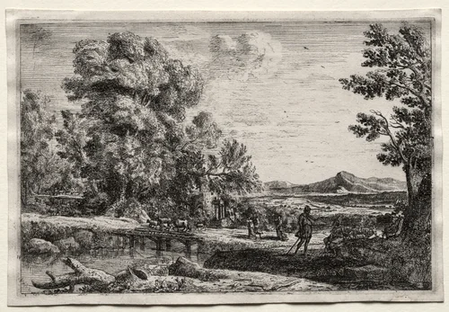 The Wooden Bridge by Claude Lorrain, print, 1638-1641