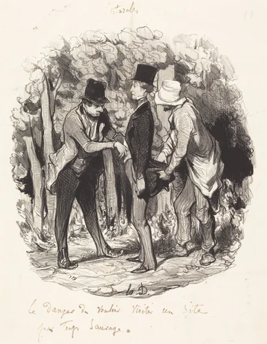 Le Danger de... visiter un site par trop sauvage by Honoré Daumier, print, 1845