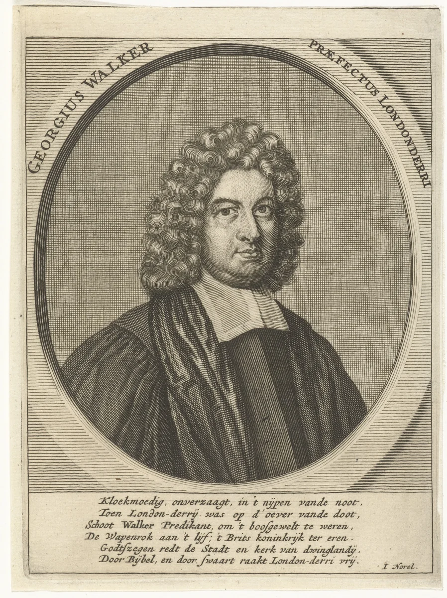 Portret van Ierse Anglicaanse geestelijke George Walker by François van Bleyswijck, print, 1681-1741