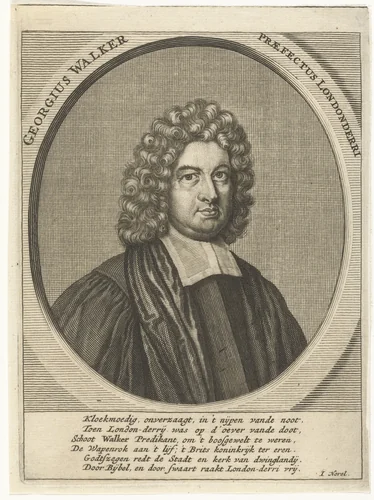 Portret van Ierse Anglicaanse geestelijke George Walker by François van Bleyswijck, print, 1681-1741