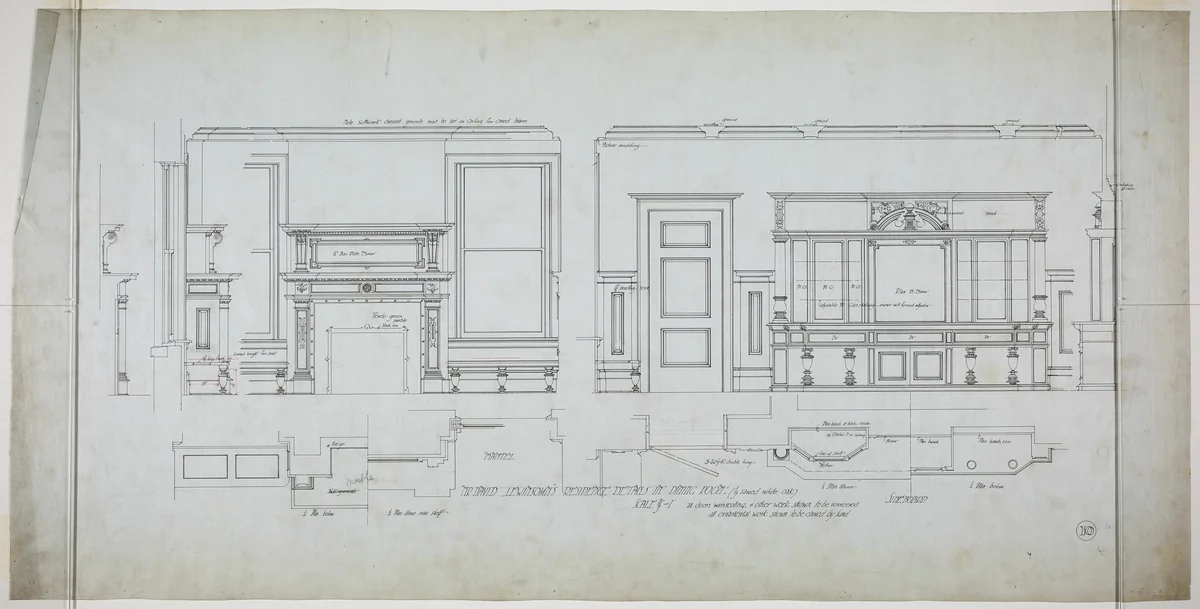 David Lewinsohn House, Chicago, Illinois, Dining Room Elevations and Details by Fritz Frederick L. Foltz, drawing, 1898