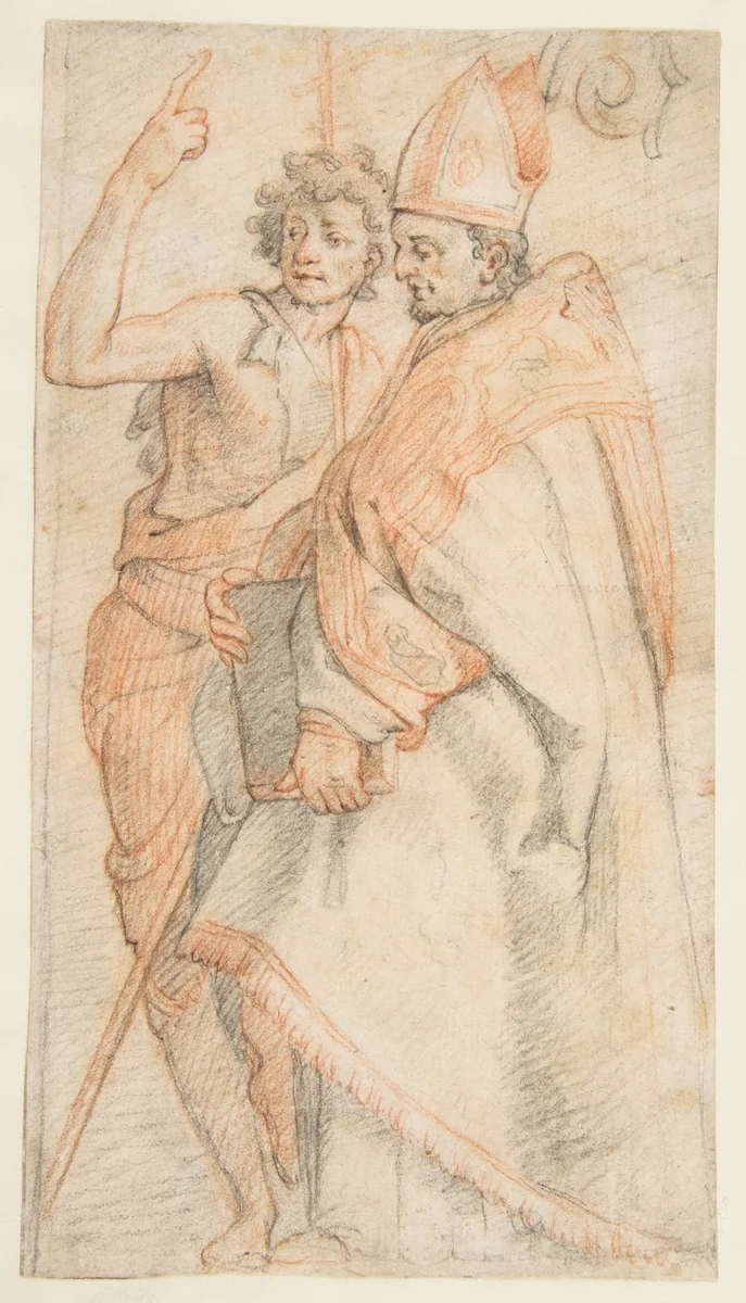 Saint John the Baptist and Saint Bernardo degli Uberti (after Andrea del Sarto's Vallombrosa Altarpiece) by Federico Zuccaro, drawing, 1540-1609