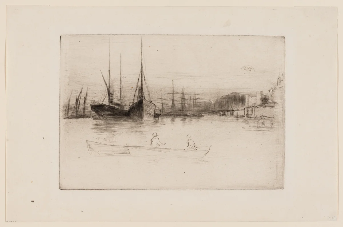 Steamboats off the Tower by James McNeill Whistler, print, 1875