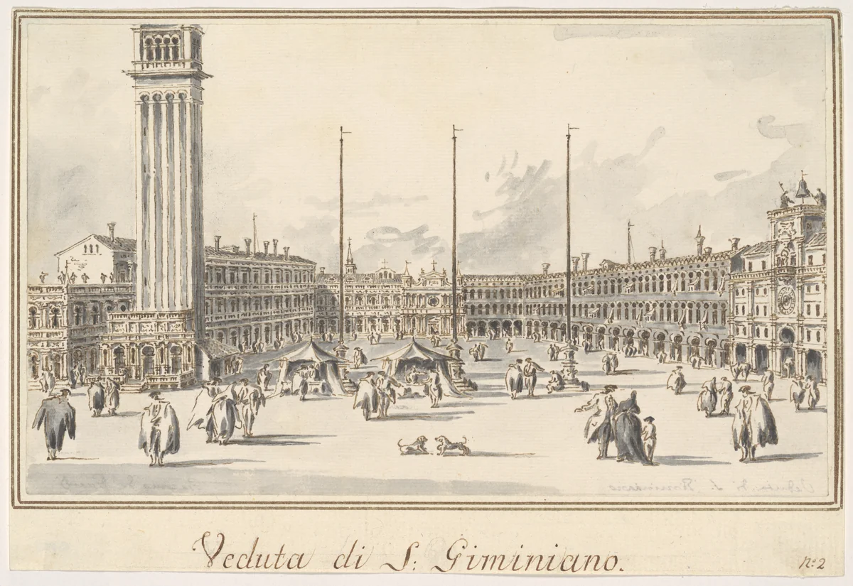 Piazza San Marco, Looking toward the Church of San Gemignano by Giacomo Guardi, drawing, 1801-1831