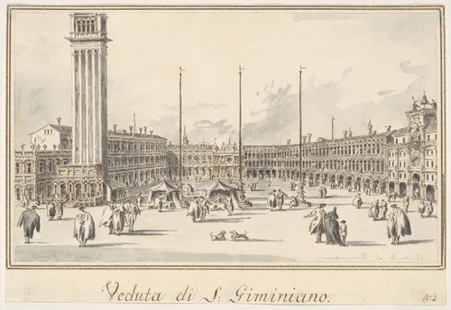 Piazza San Marco, Looking toward the Church of San Gemignano by Giacomo Guardi, drawing, 1801-1831