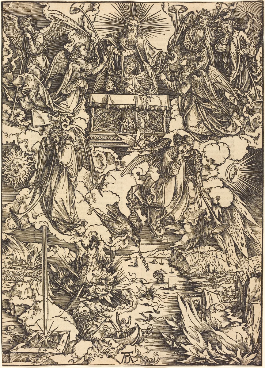 The Seven Angels with the Trumpets by Albrecht Dürer, print, 1496-1498