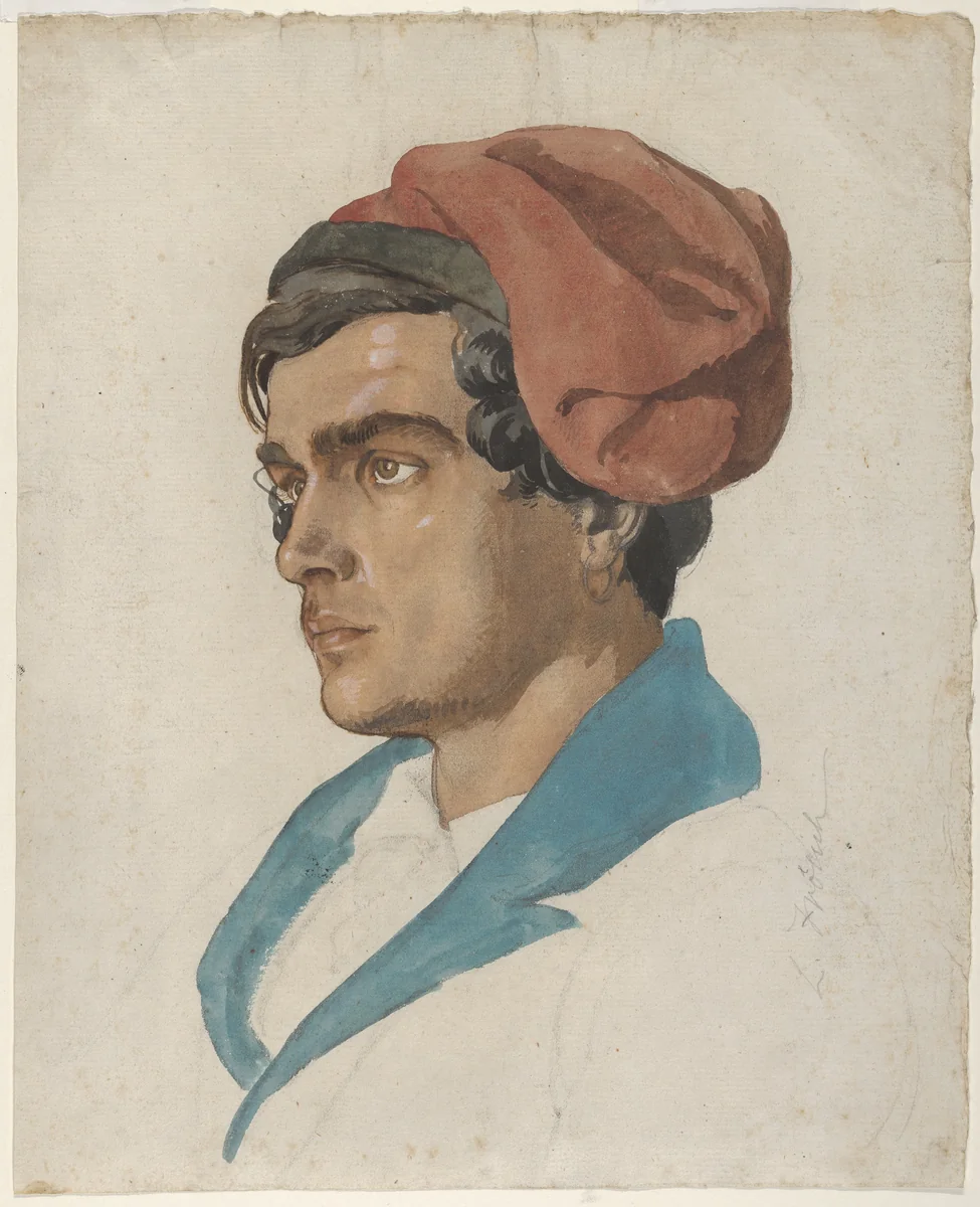 Head Study of a Fisherman from Capri by Lorenz Frølich, drawing, 1849