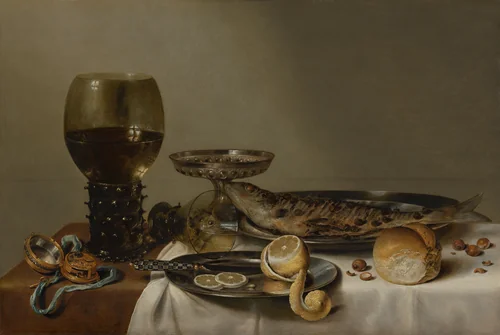 Still Life with a Roemer and Watch by Willem Claesz. Heda, painting, 1629