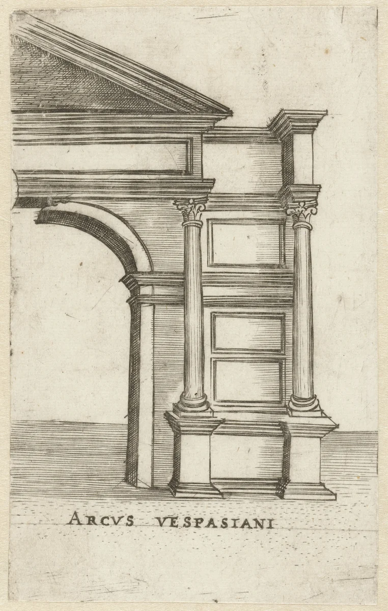 Deel van een klassieke triomfboog (Titusboog te Rome) by anonymous, print, 1500-1549