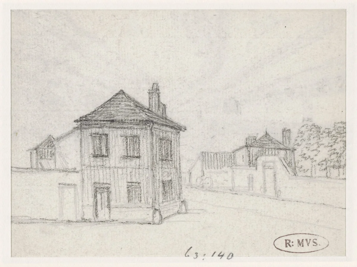 Huizen aan de rand van de stad by Georges Michel, drawing, 1773-1843