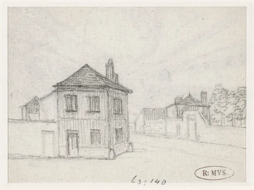 Huizen aan de rand van de stad by Georges Michel, drawing, 1773-1843
