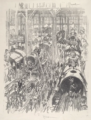 Building Engines for the Allies by Joseph Pennell, print, 1917