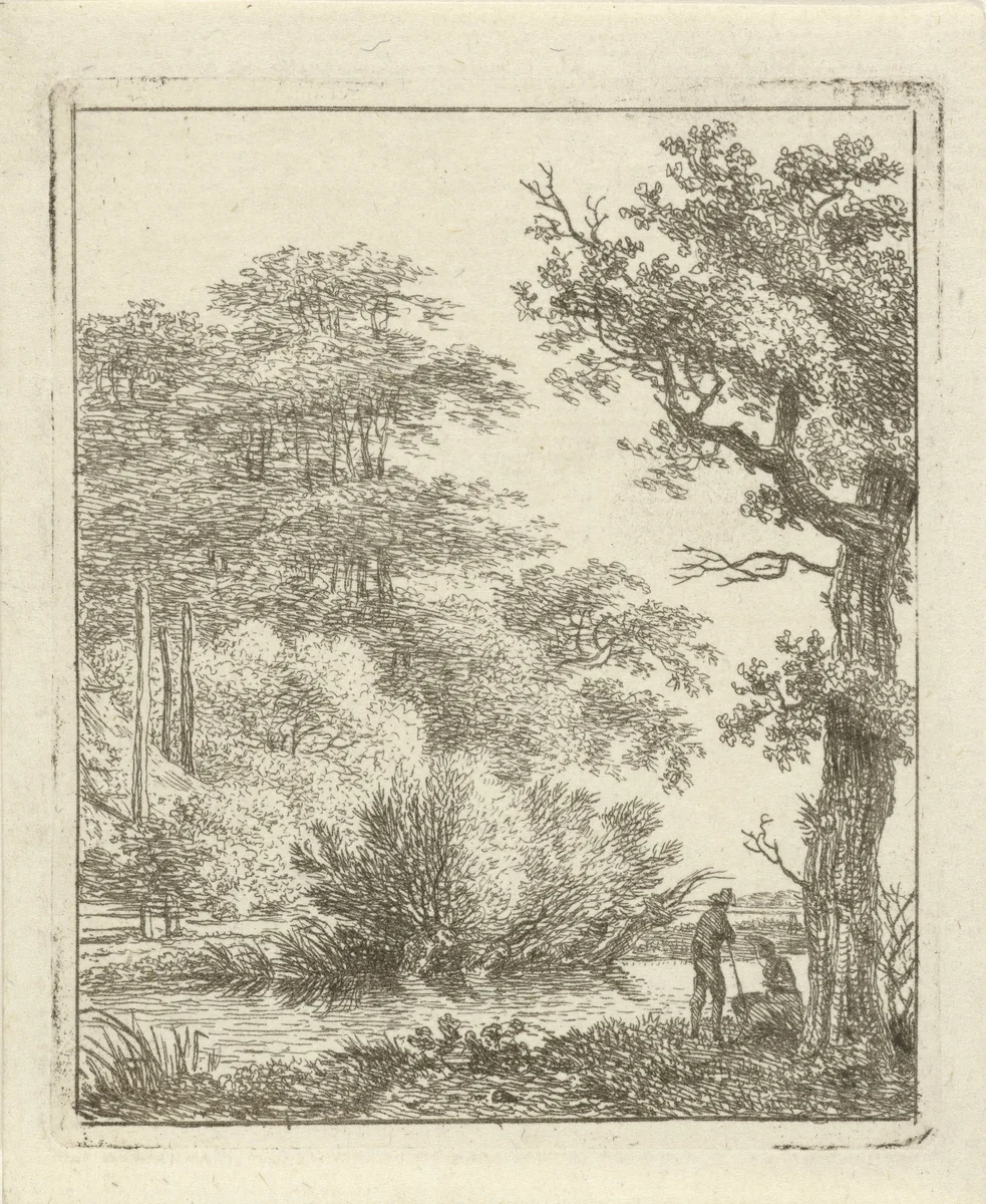 Twee personen aan een beek by Hermanus Fock, print, 1781-1822