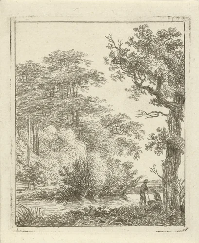Twee personen aan een beek by Hermanus Fock, print, 1781-1822