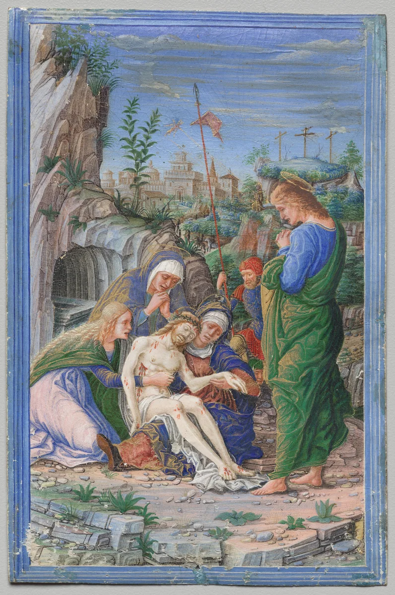 Single Leaf from a Book of Hours: Pieta by Francesco dai Libri, manuscript, 1475-1485