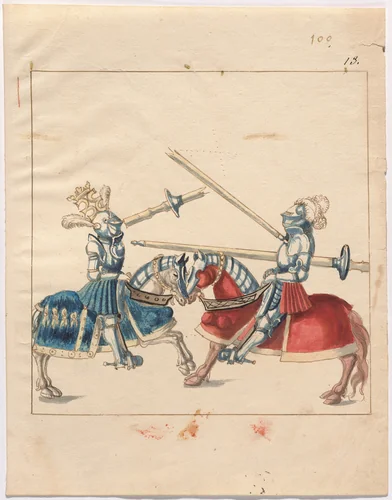 Mock Joust of War in Reinforced Field Armor by German 16th Century, drawing, 1515
