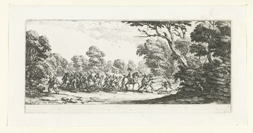 Opsporing van soldaten die zich misdragen hebben by Jacques Callot, print, 1633