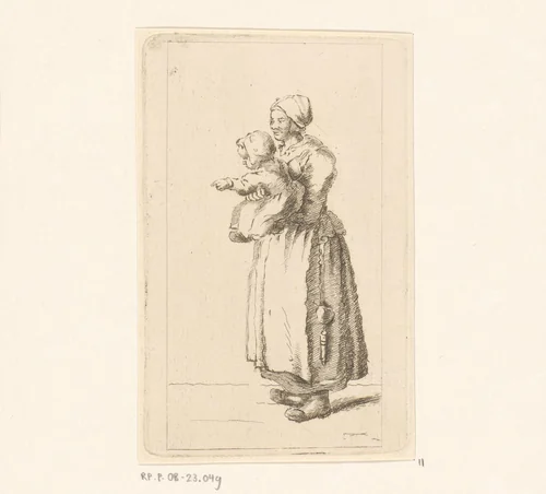 Staande moeder met kind by Pieter de Mare, print, 1779