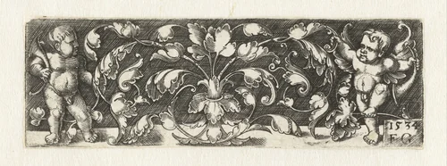 Ornament met twee putti by Unknown, print, 1534
