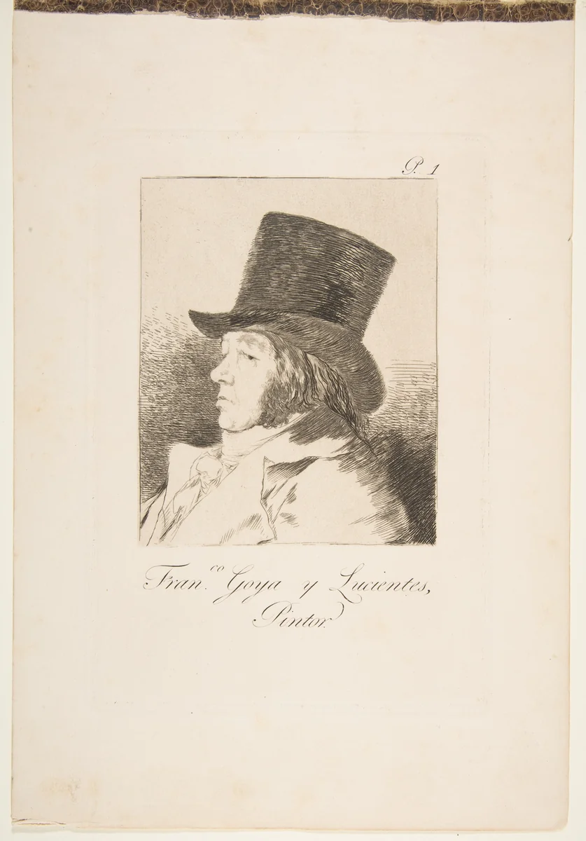 Plate 1 from "Los Caprichos": Self-portrait by Goya, print, 1799-1886
