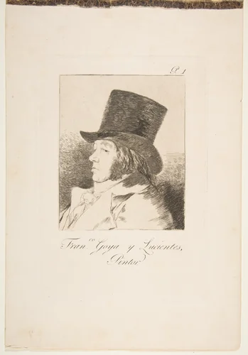 Plate 1 from "Los Caprichos": Self-portrait by Goya, print, 1799-1886